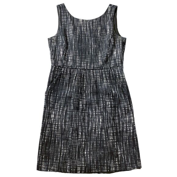 J Crew Womens Dress sz 8 Gray Cream Fit & Flare Lined Cotton Unique Button Back - Picture 1 of 10